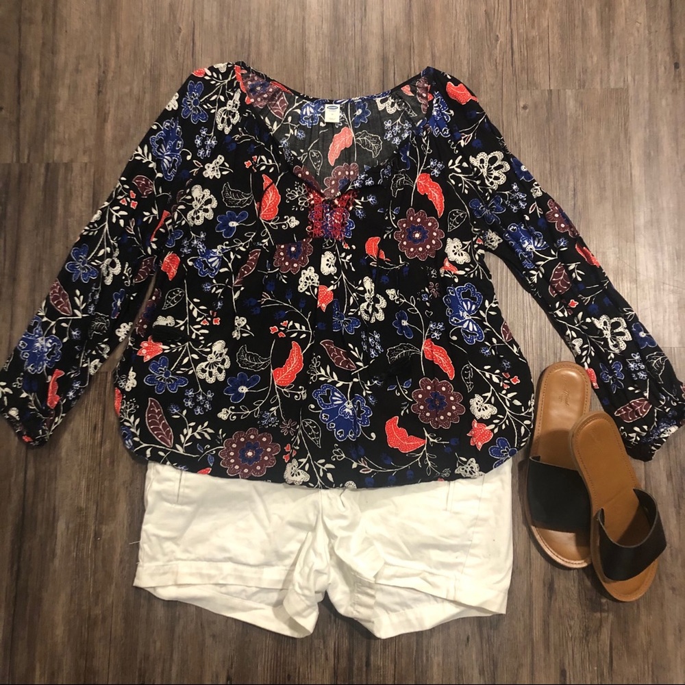 Old Navy Floral Peasant Blouse with Tassels